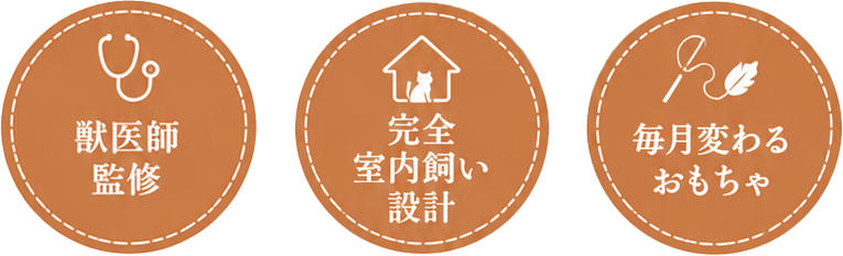 獣医師監修／完全室内飼い設計／毎月変わるおもちゃ