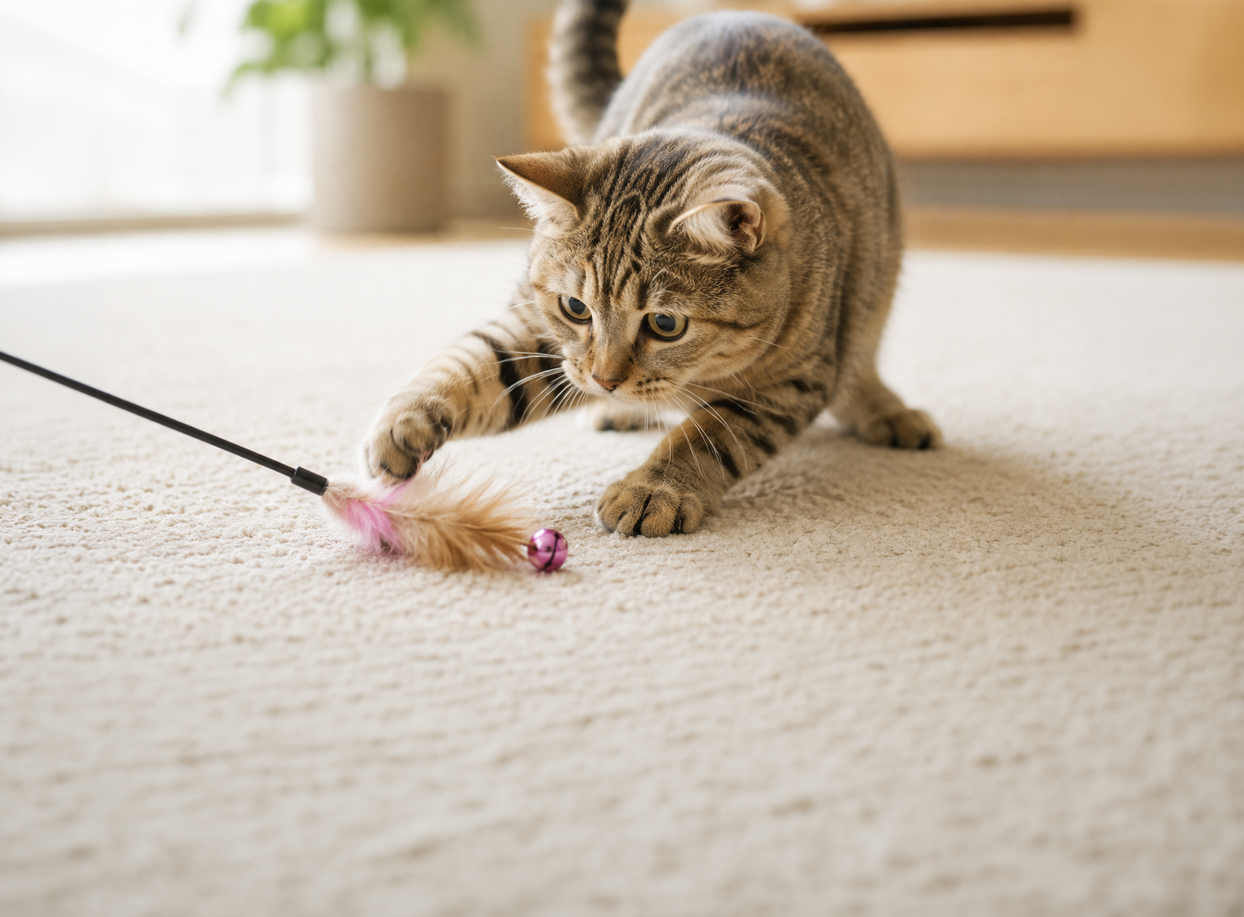 猫じゃらしで遊ぶ室内猫